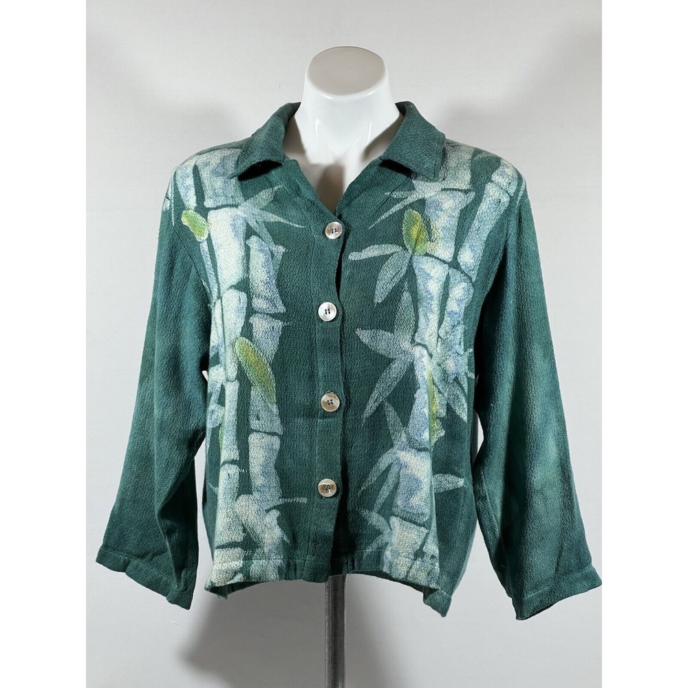 Dragonfly Designs Blouse Womens Medium‎ Bamboo Button Front  Long Sleeve